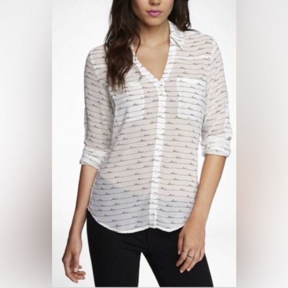 Express • White Black Portofino Love Blouse - Picture 1 of 5